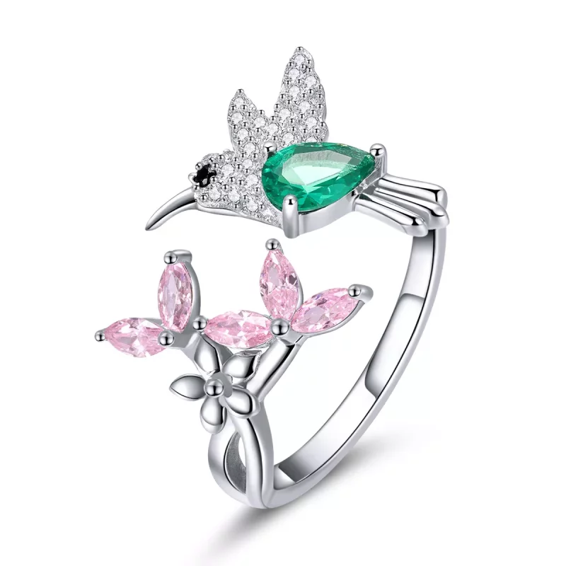 (imagen para) Anillo abierto de plata estilo Pandora con regalo de colibrí - BSR016 - Ver 3