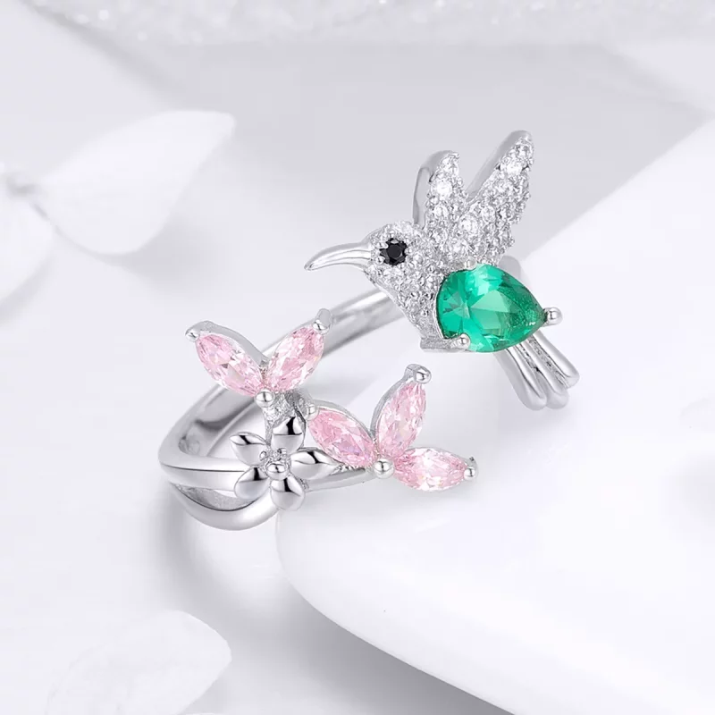 (imagen para) Anillo abierto de plata estilo Pandora con regalo de colibrí - BSR016 - Ver 4