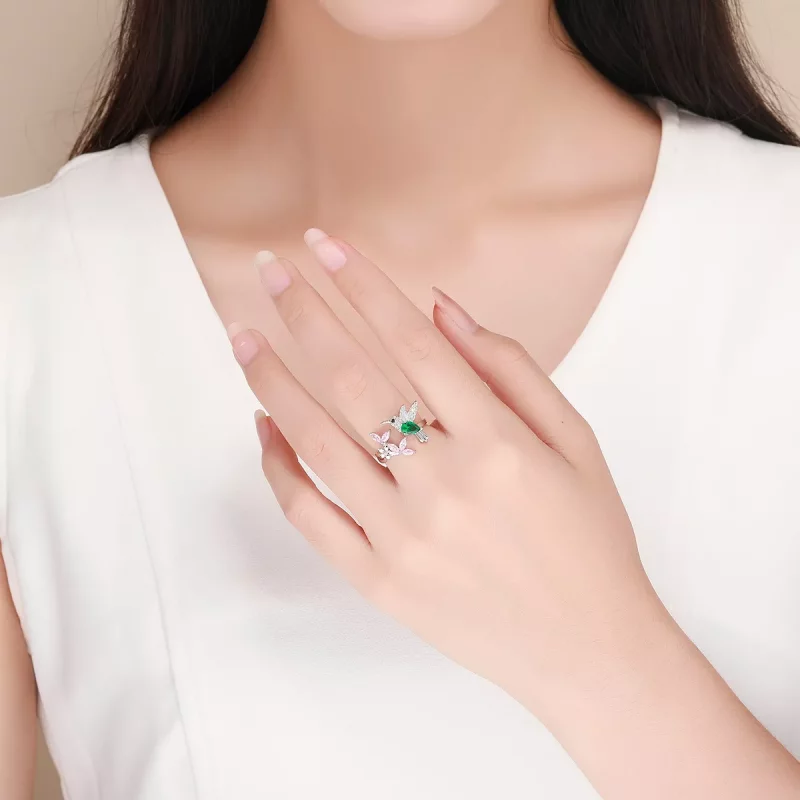 (imagen para) Anillo abierto de plata estilo Pandora con regalo de colibrí - BSR016 - Ver 5