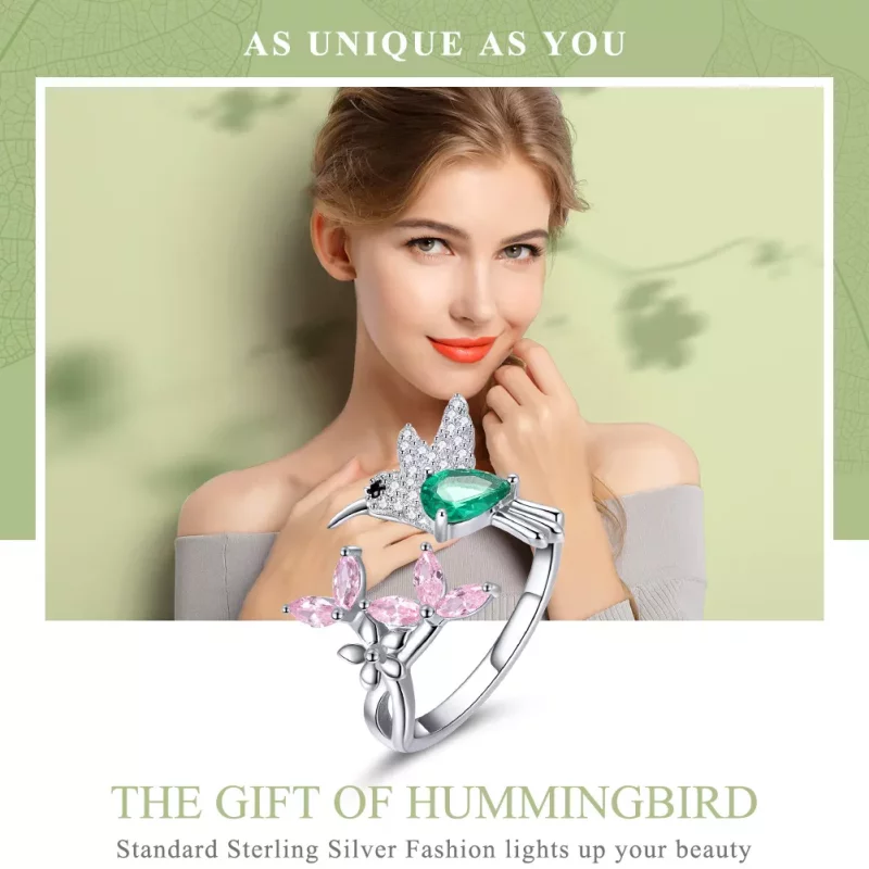 (imagen para) Anillo abierto de plata estilo Pandora con regalo de colibrí - BSR016 - Ver 6