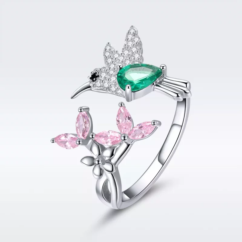 (imagen para) Anillo abierto de plata estilo Pandora con regalo de colibrí - BSR016
