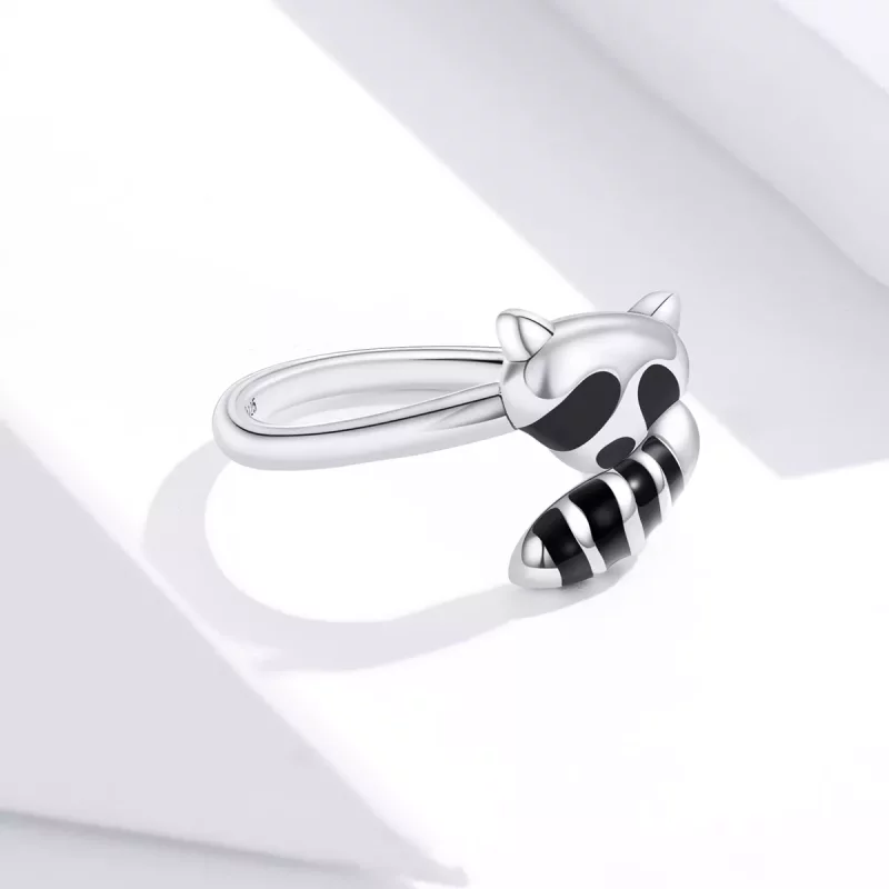 (imagen para) Anillo abierto de plata estilo Pandora con un lindo mapache - SCR652 - Ver 4