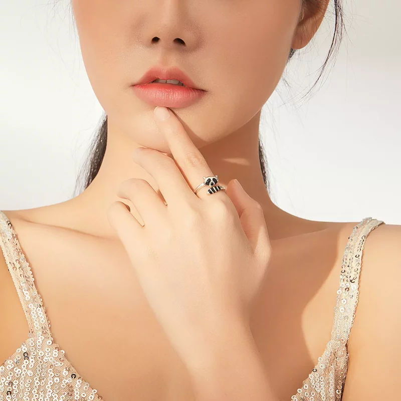 (imagen para) Anillo abierto de plata estilo Pandora con un lindo mapache - SCR652 - Ver 5