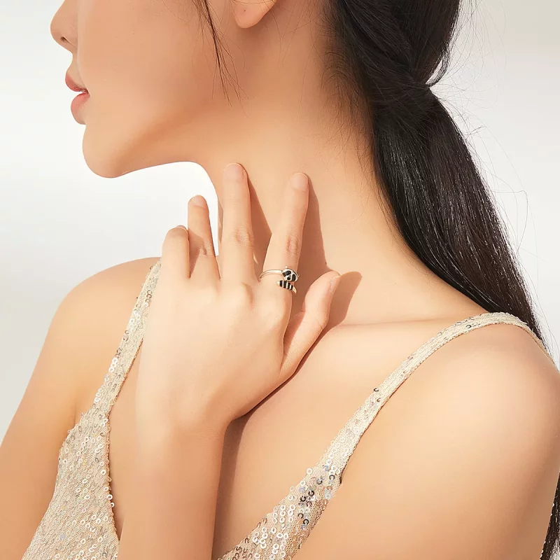 (imagen para) Anillo abierto de plata estilo Pandora con un lindo mapache - SCR652 - Ver 7