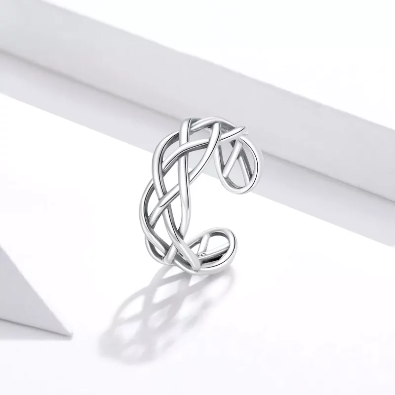 (imagen para) Anillo abierto de textura tejida de plata estilo Pandora - SCR675 - Ver 3