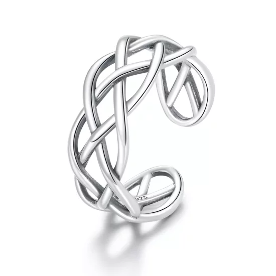 (imagen para) Anillo abierto de textura tejida de plata estilo Pandora - SCR675