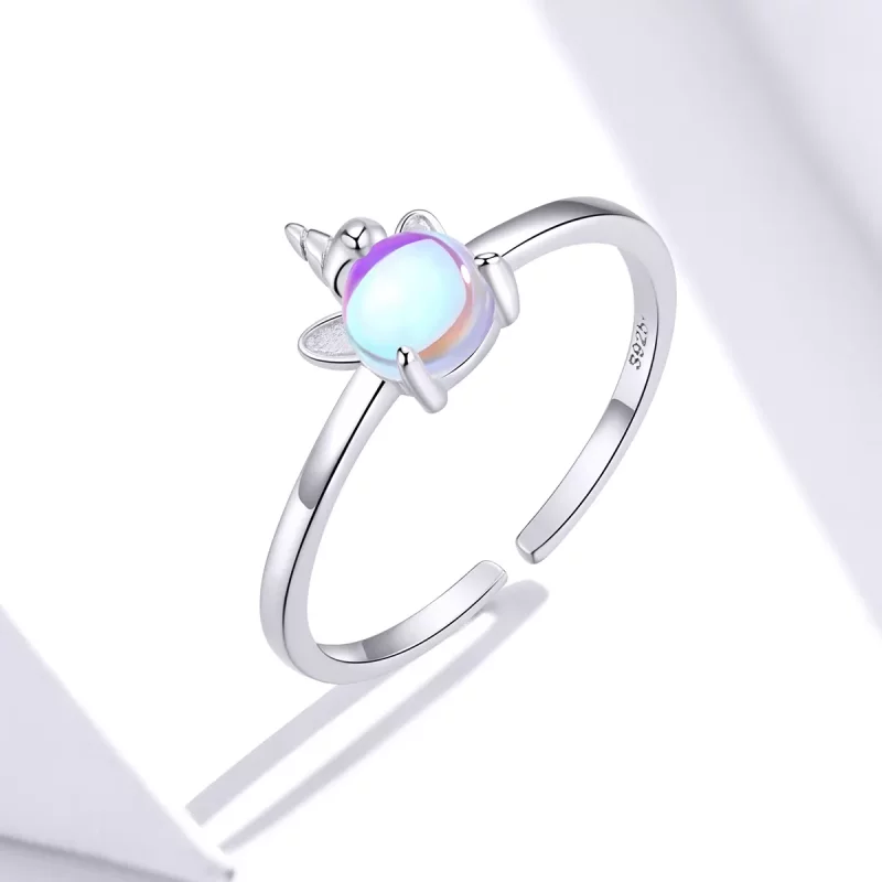 (imagen para) Anillo abierto de unicornio plateado estilo Pandora - SCR642 - Ver 2