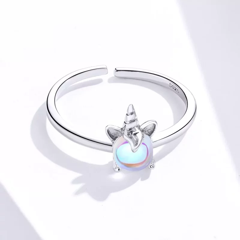(imagen para) Anillo abierto de unicornio plateado estilo Pandora - SCR642 - Ver 3