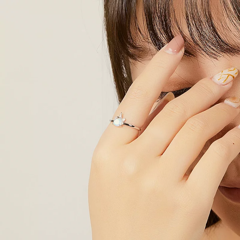 (imagen para) Anillo abierto de unicornio plateado estilo Pandora - SCR642 - Ver 6