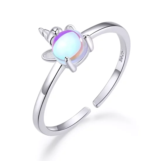 (imagen para) Anillo abierto de unicornio plateado estilo Pandora - SCR642
