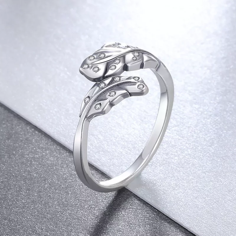 (imagen para) Anillo abierto elegante con diseño de follaje al estilo Pandora - VSR155 - Ver 3
