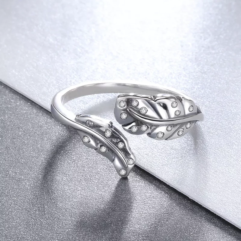 (imagen para) Anillo abierto elegante con diseño de follaje al estilo Pandora - VSR155 - Ver 4