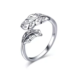Anillo abierto elegante con diseño de follaje al estilo Pandora - VSR155 (imagen para) Anillo abierto elegante con diseño de follaje al estilo Pandora - VSR155