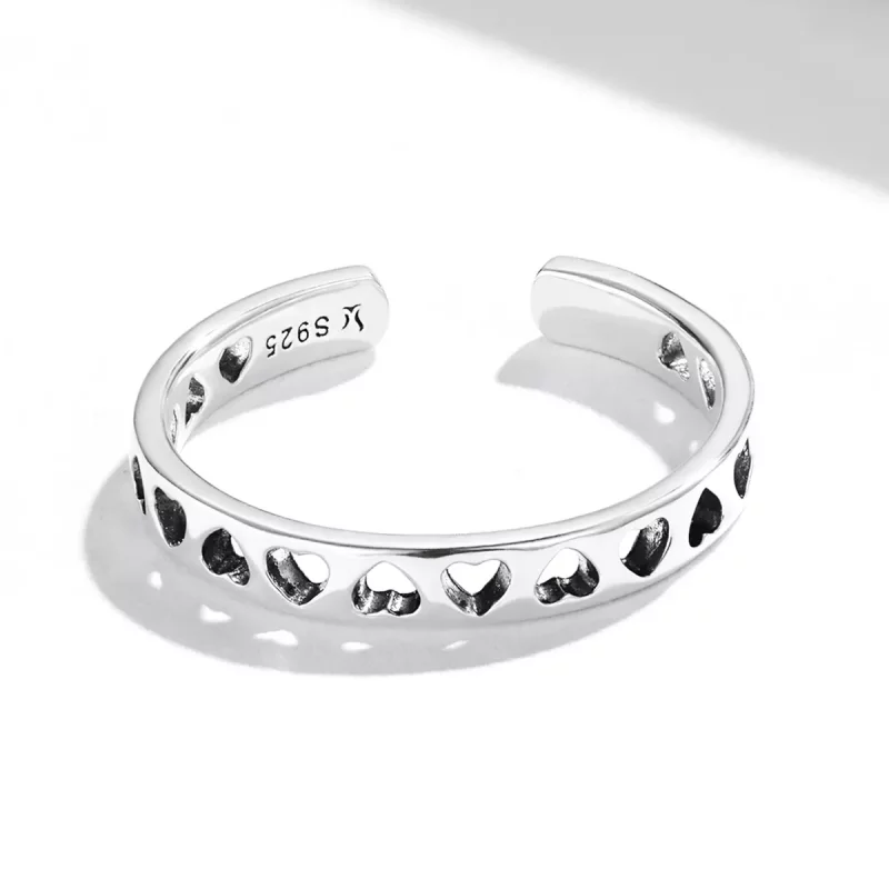 (imagen para) Anillo abierto en estilo Pandora con corazón calado - SCR765 - Ver 3
