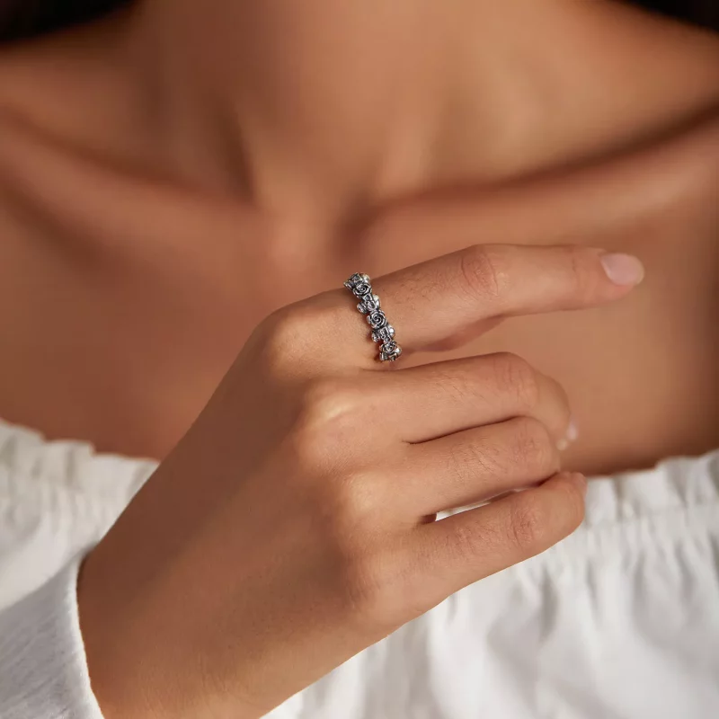 (imagen para) Anillo abierto estilo Pandora con calavera rosa - BSR218 - Ver 6
