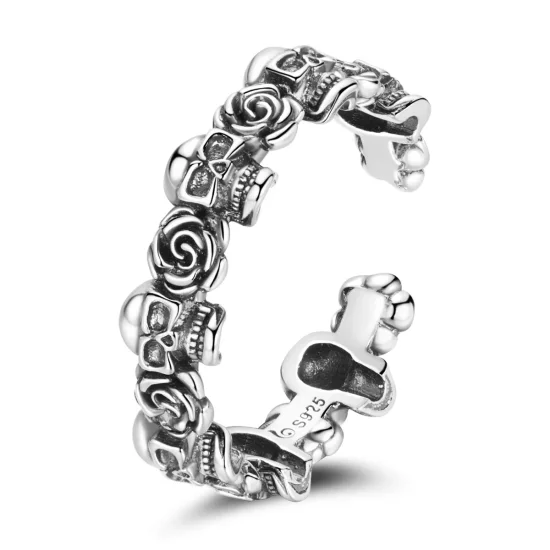 (imagen para) Anillo abierto estilo Pandora con calavera rosa - BSR218
