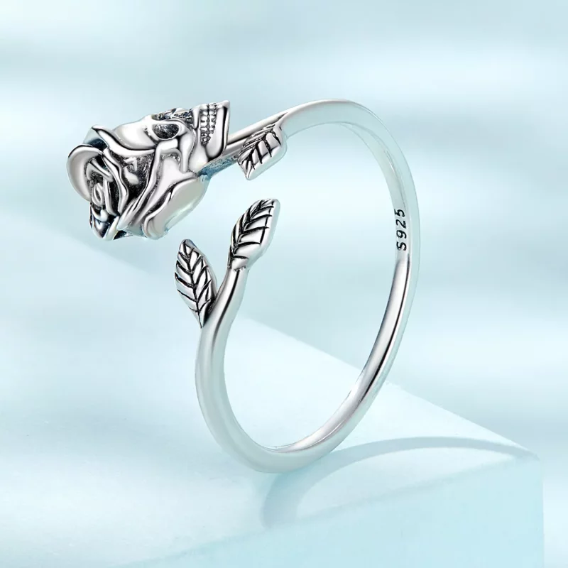 (imagen para) Anillo abierto estilo Pandora con calavera y rosa - SCR879 - Ver 2