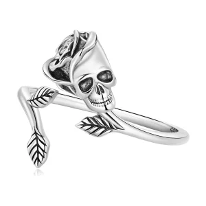 (imagen para) Anillo abierto estilo Pandora con calavera y rosa - SCR879