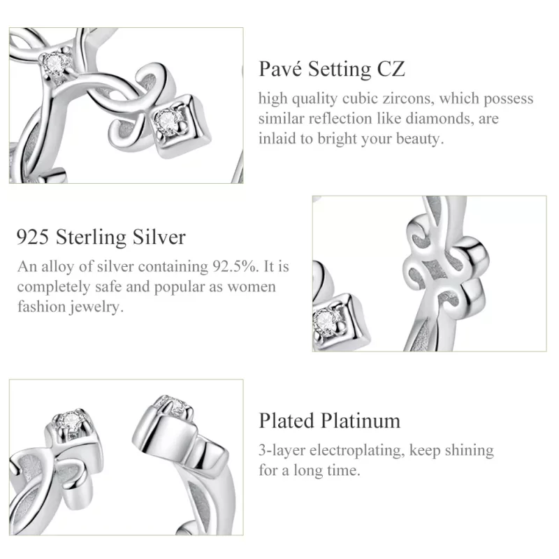 (imagen para) Anillo abierto estilo Pandora con cruz de plata - BSR041 - Ver 3
