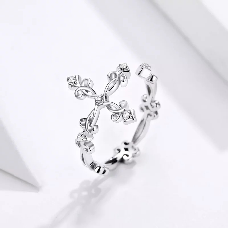 (imagen para) Anillo abierto estilo Pandora con cruz de plata - BSR041 - Ver 2