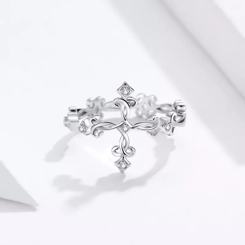 (imagen para) Anillo abierto estilo Pandora con cruz de plata - BSR041 - Ver 4