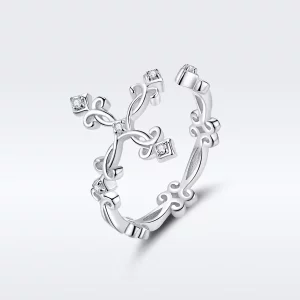 (imagen para) Anillo abierto estilo Pandora con cruz de plata - BSR041