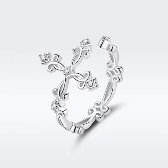(imagen para) Anillo abierto estilo Pandora con cruz de plata - BSR041