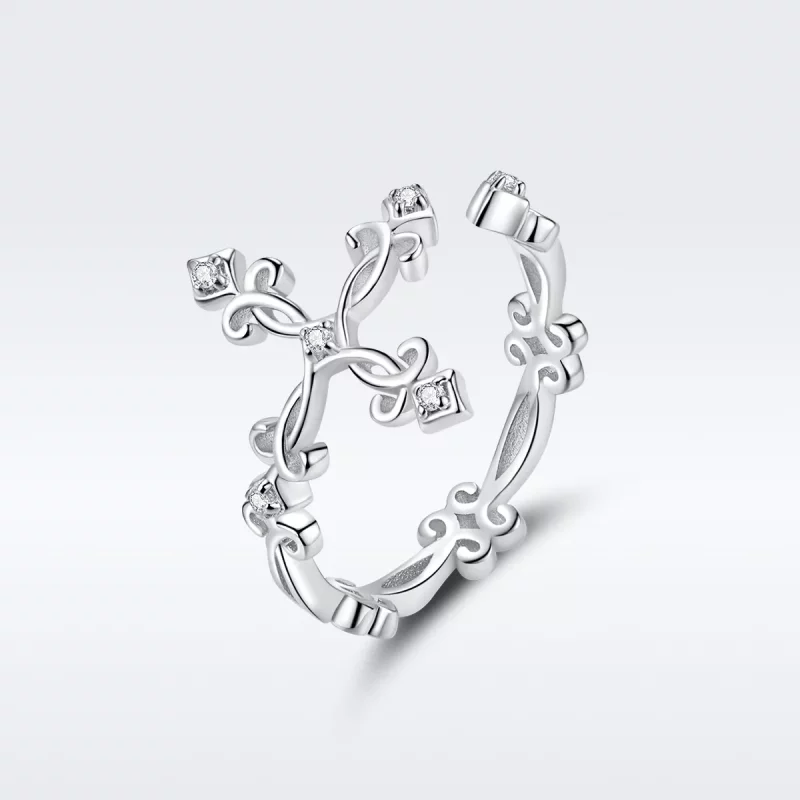 (imagen para) Anillo abierto estilo Pandora con cruz de plata - BSR041