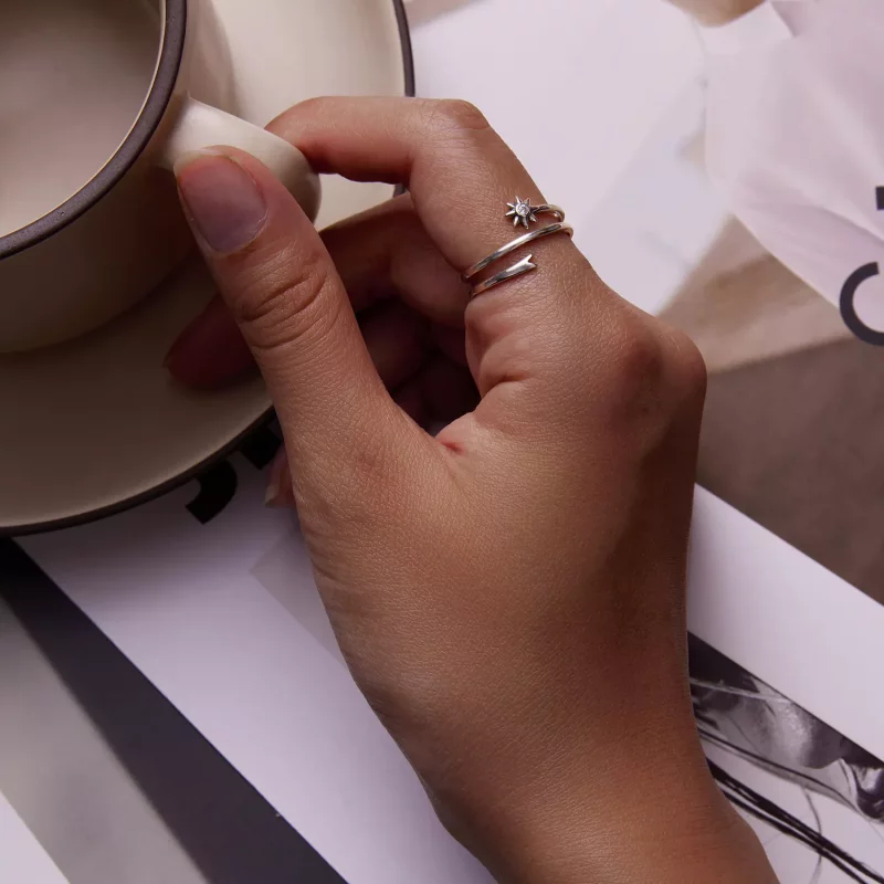 (imagen para) Anillo abierto estilo Pandora con diseño de meteoro de los deseos - SCR810 - Ver 8