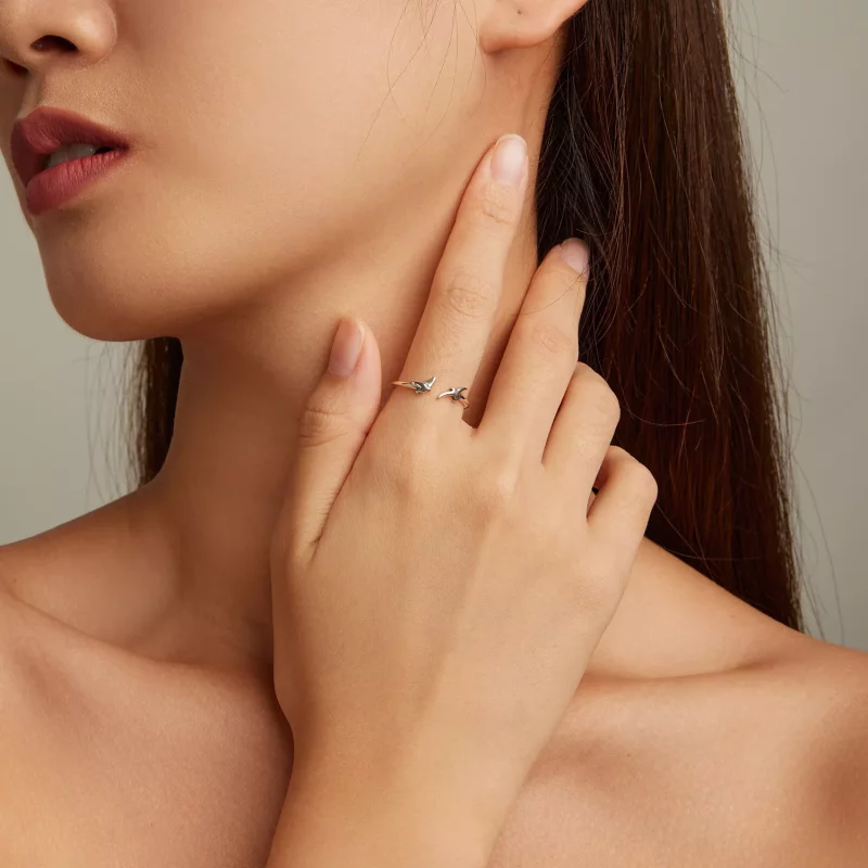 (imagen para) Anillo abierto estilo Pandora con diseño de pájaro - SCR869 - Ver 4