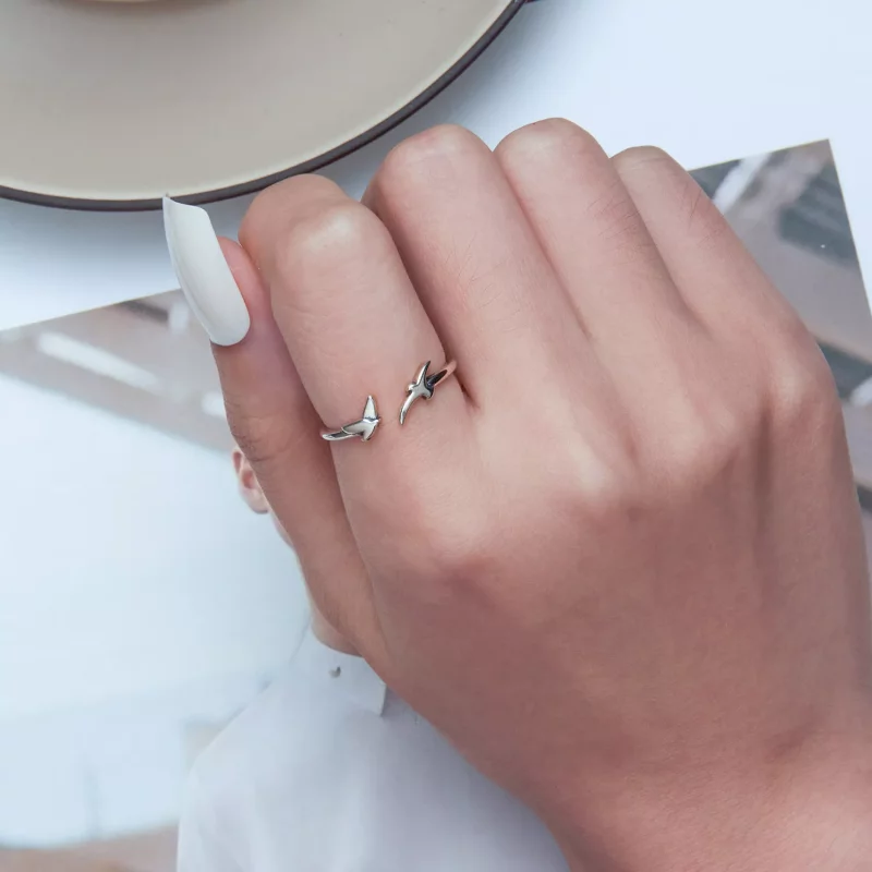 (imagen para) Anillo abierto estilo Pandora con diseño de pájaro - SCR869 - Ver 5