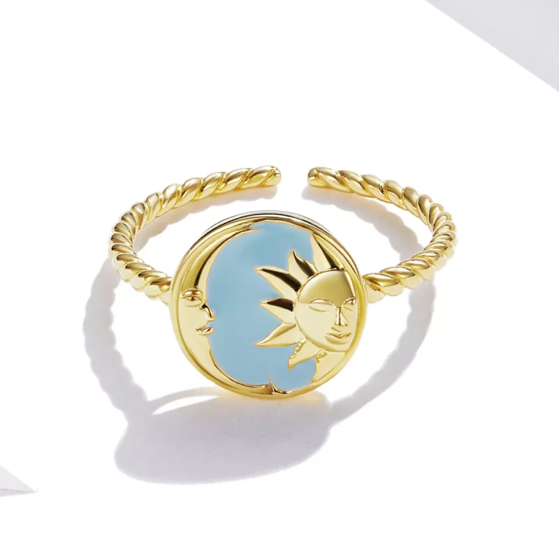 (imagen para) Anillo Abierto Estilo Pandora con el Sol y la Luna Brillando Juntos - SCR732 - Ver 3