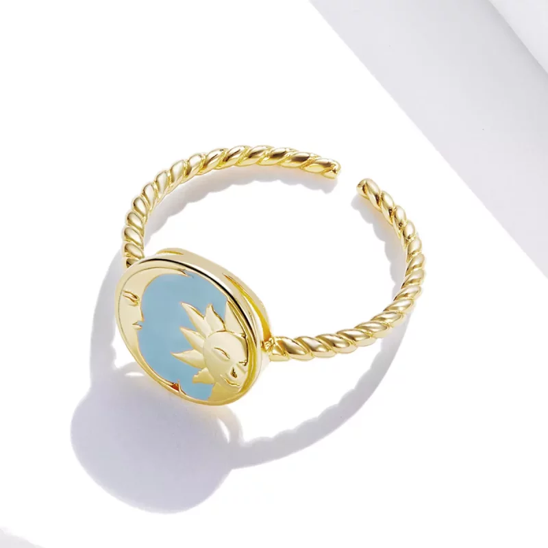 (imagen para) Anillo Abierto Estilo Pandora con el Sol y la Luna Brillando Juntos - SCR732 - Ver 4