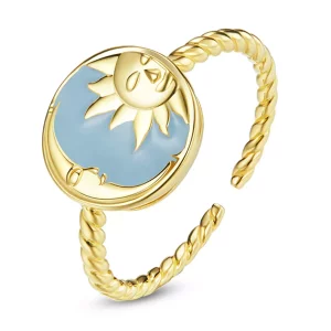 (imagen para) Anillo Abierto Estilo Pandora con el Sol y la Luna Brillando Juntos - SCR732