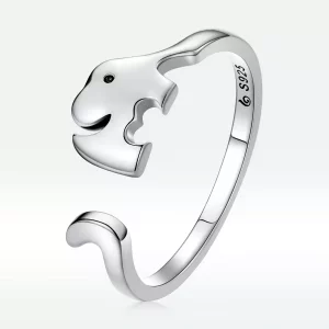 Anillo abierto estilo Pandora con elefante - BSR227 (imagen para) Anillo abierto estilo Pandora con elefante - BSR227