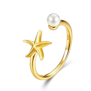 (imagen para) Anillo abierto estilo Pandora con estrella de mar para el verano - BSR064