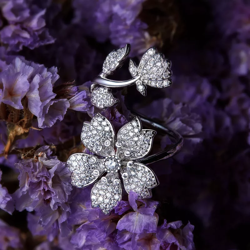 (imagen para) Anillo abierto estilo Pandora con flores de cerezo - BSR076 - Ver 2