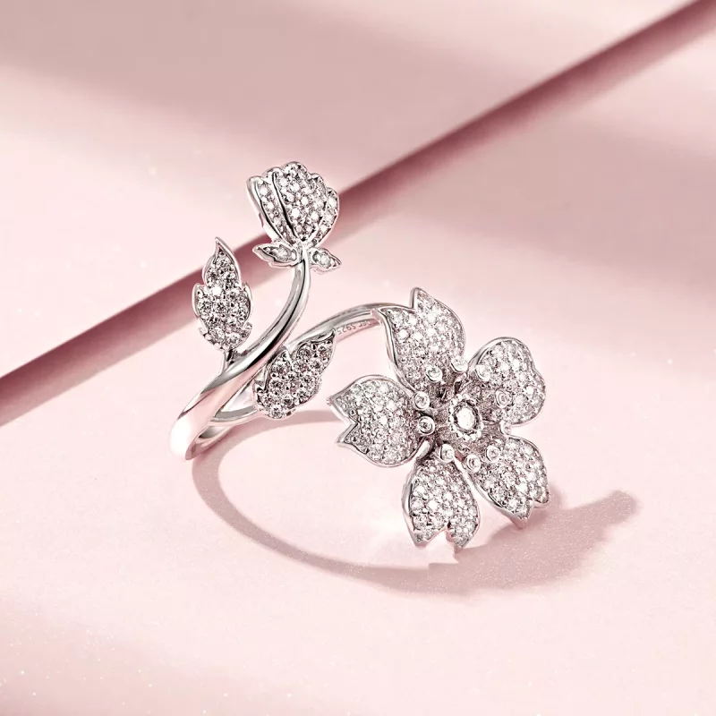 (imagen para) Anillo abierto estilo Pandora con flores de cerezo - BSR076 - Ver 4