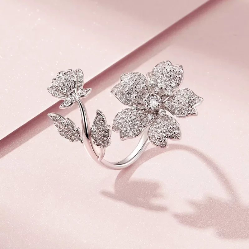 (imagen para) Anillo abierto estilo Pandora con flores de cerezo - BSR076 - Ver 5