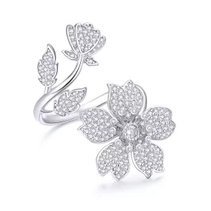 (imagen para) Anillo abierto estilo Pandora con flores de cerezo - BSR076