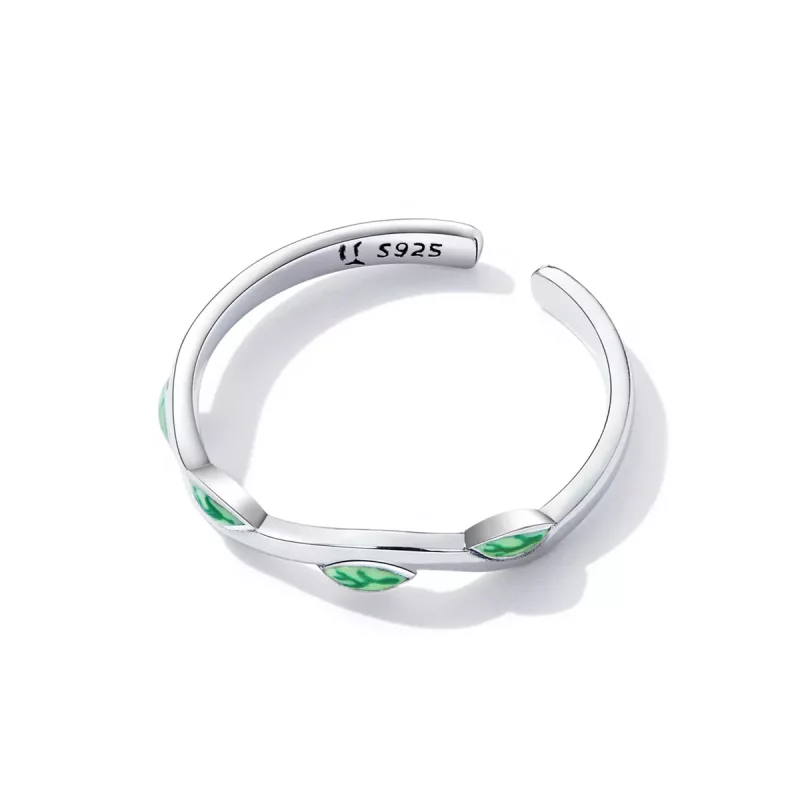 (imagen para) Anillo abierto estilo Pandora con hojas verdes - SCR808 - Ver 3