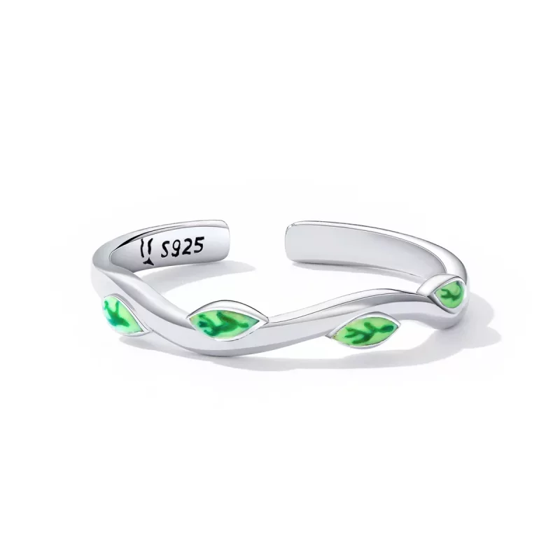 (imagen para) Anillo abierto estilo Pandora con hojas verdes - SCR808 - Ver 4