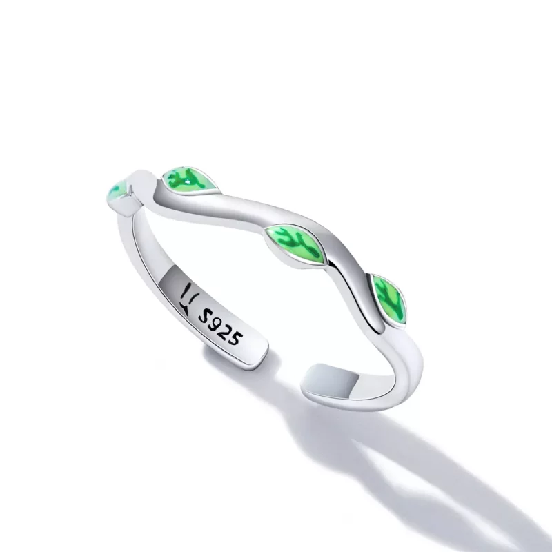 (imagen para) Anillo abierto estilo Pandora con hojas verdes - SCR808 - Ver 5