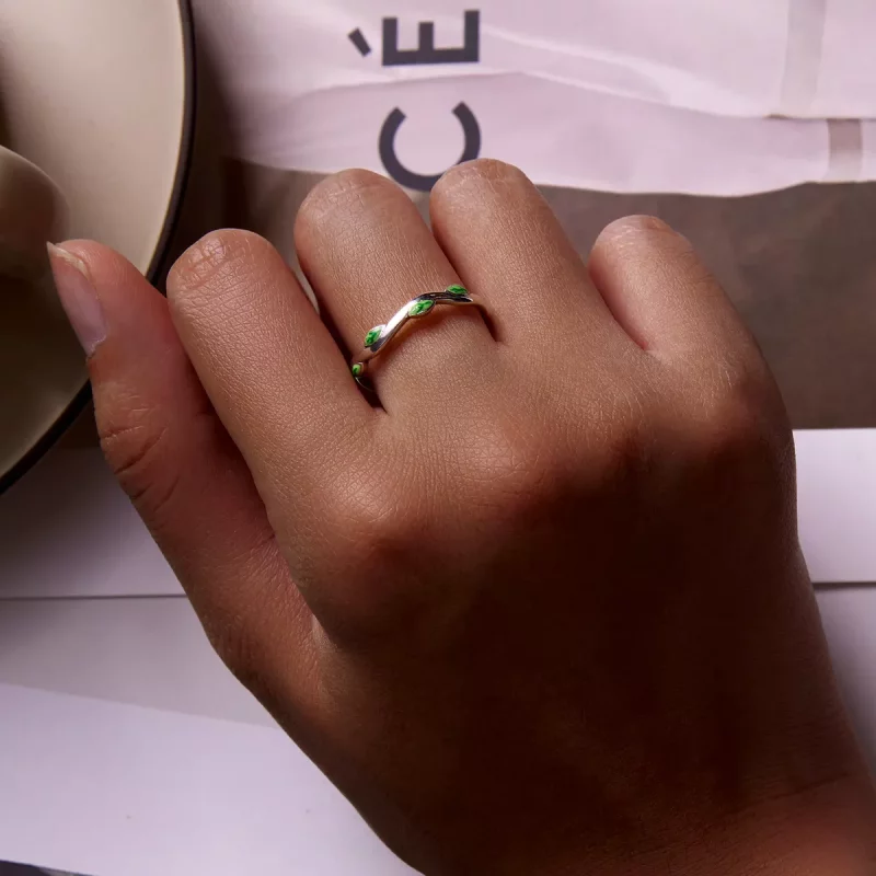 (imagen para) Anillo abierto estilo Pandora con hojas verdes - SCR808 - Ver 7