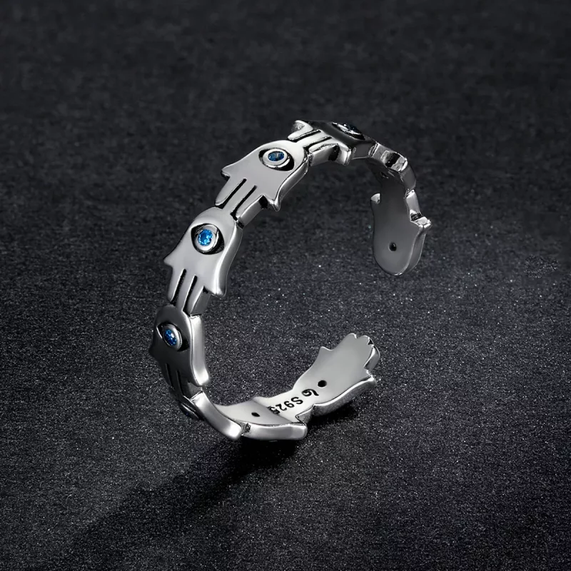 (imagen para) Anillo abierto estilo Pandora con la Mano de Fátima - BSR237 - Ver 5