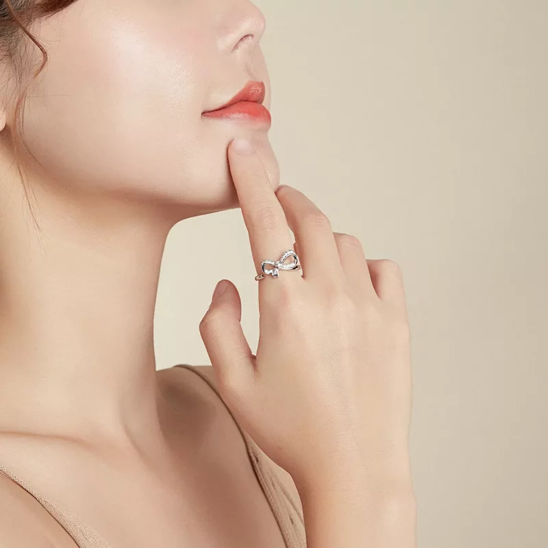 (imagen para) Anillo abierto estilo Pandora con lazo de moño - BSR158 - Ver 7
