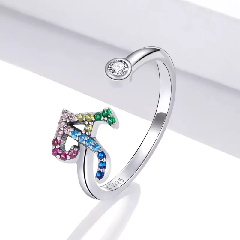 (imagen para) Anillo abierto estilo Pandora con letra-A colorida - SCR723-A - Ver 2