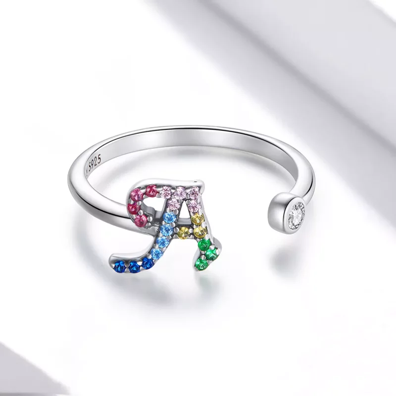 (imagen para) Anillo abierto estilo Pandora con letra-A colorida - SCR723-A - Ver 3