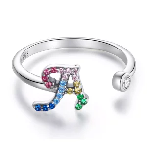 Anillo abierto estilo Pandora con letra-A colorida - SCR723-A (imagen para) Anillo abierto estilo Pandora con letra-A colorida - SCR723-A