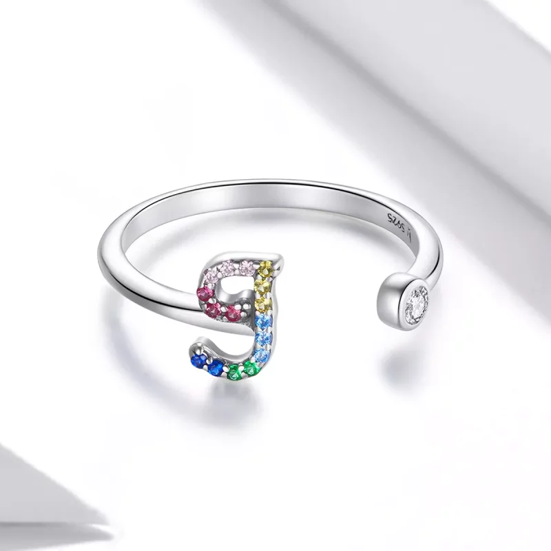 (imagen para) Anillo abierto estilo Pandora con letra J colorida - SCR723-J - Ver 3